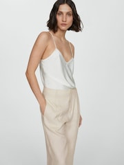 Mango Cream Linen Wideleg Trousers - Image 4 of 6