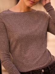 Grey Long Sleeve Sparkle Embellished Top - Image 5 of 5