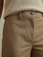 Reiss Dark Camel Eva Petite Cotton Blend Wide Leg Trousers - Image 4 of 7