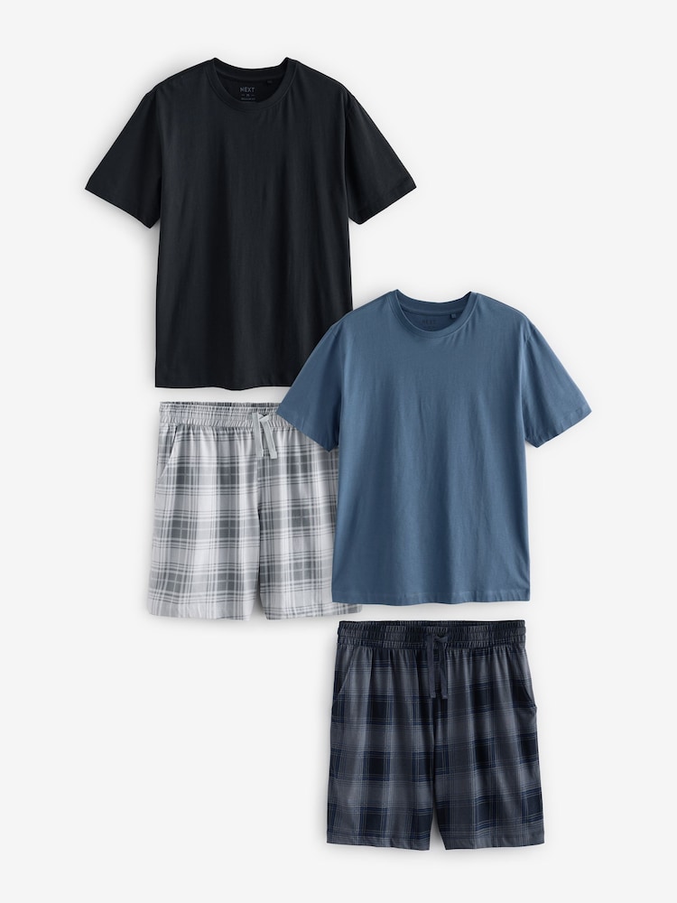 Black/Navy Blue Check Pyjamas Shorts Set 2 Pack - Image 1 of 13