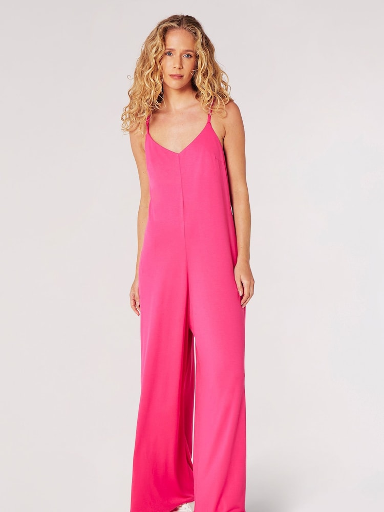 Apricot Pink Modal Palazzo Jersey Jumpsuit - Image 1 of 5