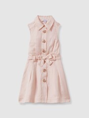 Reiss Pink Milena 4-9 yrs Viscose-Linen Belted Collared Dress - Image 2 of 5