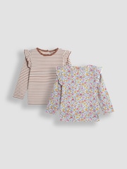 JoJo Maman Bébé Floral and Stripe Frill Tops 2 Pack - Bild 1 von 5