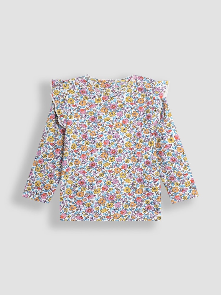 JoJo Maman Bébé Floral and Stripe Frill Tops 2 Pack - Bild 2 von 5