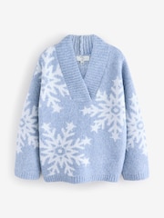 Blue Snowflake Boucle Knitted Christmas Jumper - Image 6 of 8