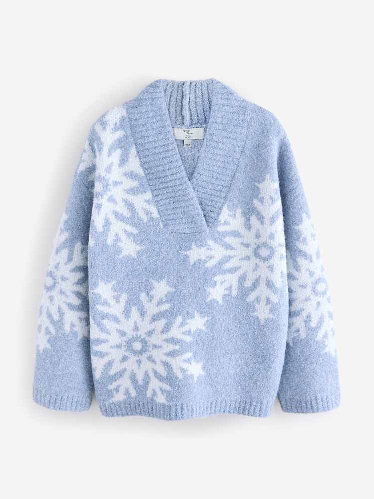 Buy Blue Snowflake Boucle Knitted Christmas Jumper from the Next