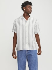 JACK & JONES White 100% Cotton Stripe Print Revere Collar Short Sleeve Shirt - Image 1 of 6