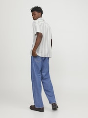 JACK & JONES White 100% Cotton Stripe Print Revere Collar Short Sleeve Shirt - Image 2 of 6