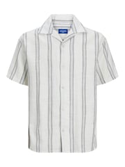 JACK & JONES White 100% Cotton Stripe Print Revere Collar Short Sleeve Shirt - Image 6 of 6