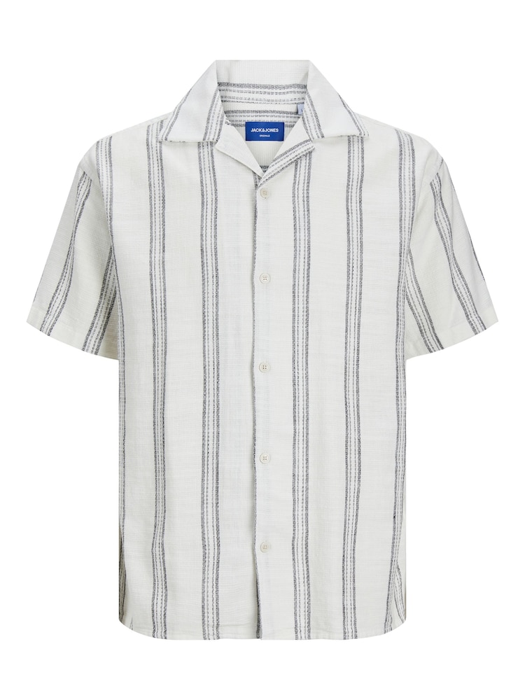 JACK & JONES White 100% Cotton Stripe Print Revere Collar Short Sleeve Shirt - Image 6 of 6