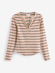 Green/Ecru Stripe Long Sleeve Double Collar Henley Top - Image 5 of 6