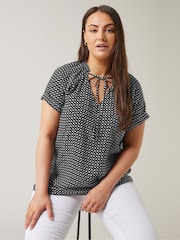 Schwarz - Evans Curve Dot Print Tie Neck Blouse - Bild 1 von 5