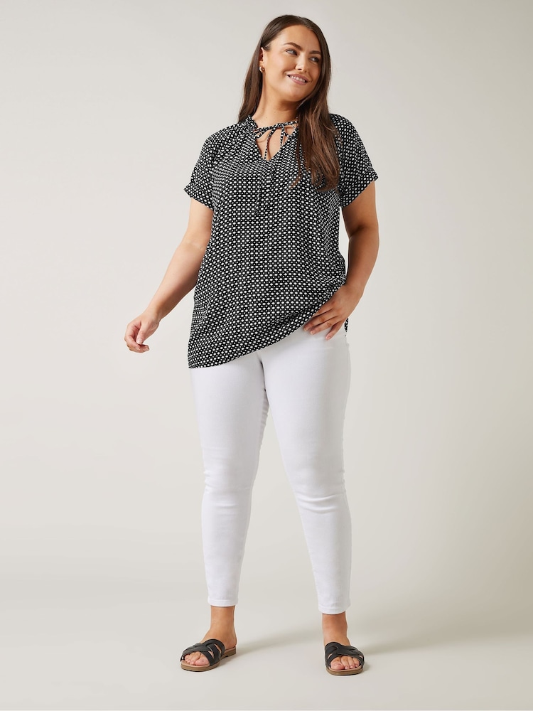 Schwarz - Evans Curve Dot Print Tie Neck Blouse - Bild 2 von 5