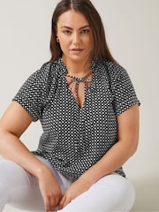 Schwarz - Evans Curve Dot Print Tie Neck Blouse - Bild 4 von 5