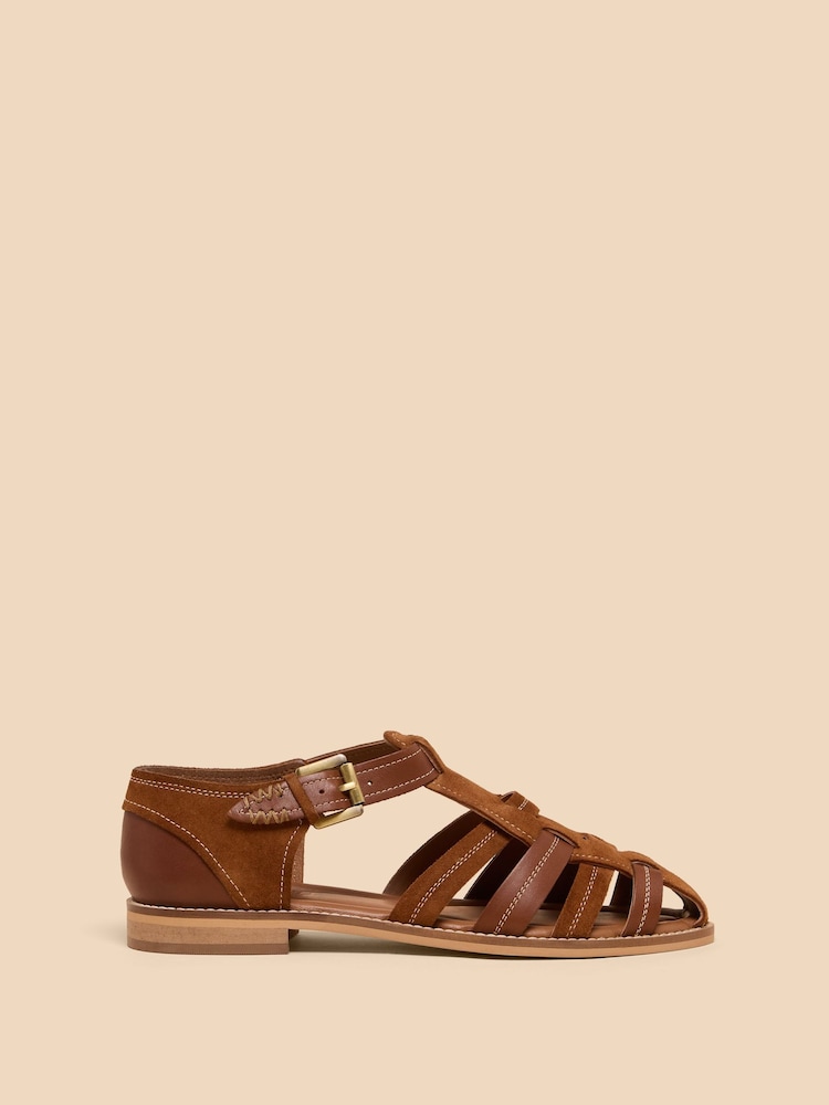 White Stuff Brown Floral Leather Fisherman Sandals - Image 1 of 4
