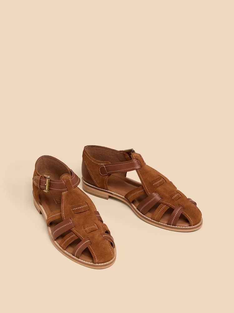 White Stuff Brown Floral Leather Fisherman Sandals - Image 2 of 4