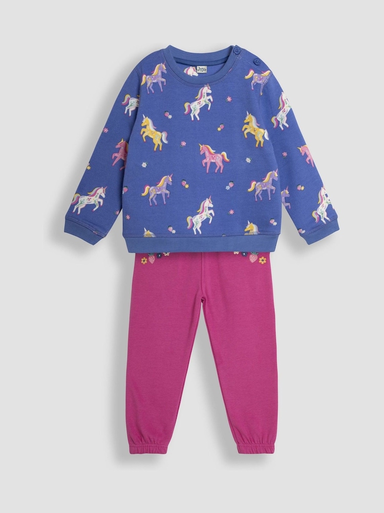 JoJo Maman Bébé Cornflower Unicorn Sweatshirt and Joggers Set - Image 1 of 8