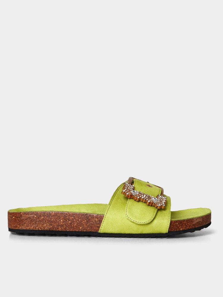 Joe Browns Green Crystal Buckle Slider Sandals - Image 1 of 4
