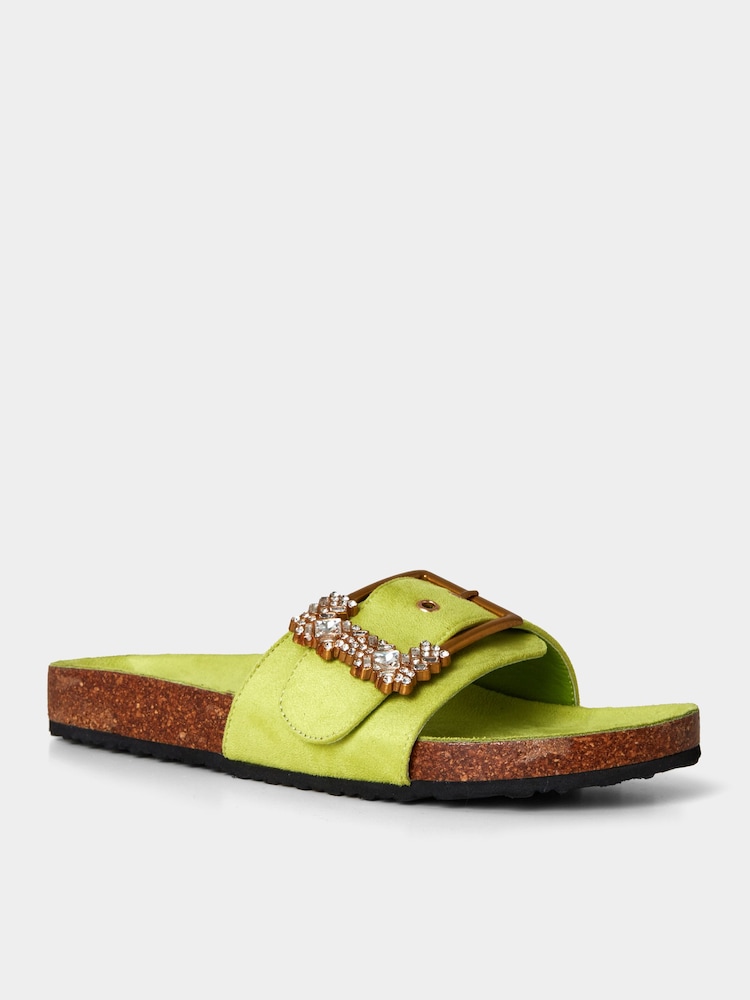 Joe Browns Green Crystal Buckle Slider Sandals - Image 2 of 4