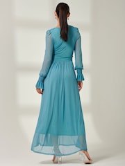 Jolie Moi Blue Greta Long Sleeve Mesh Maxi Dress - Image 2 of 6