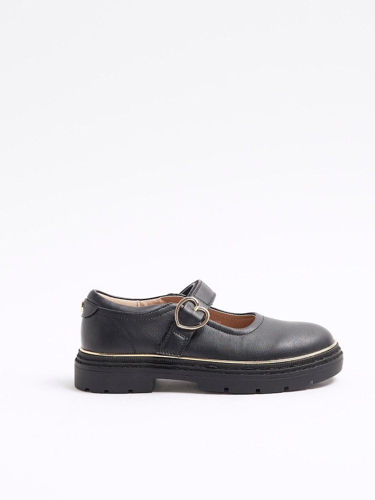 River Island Black Girls Heart Buckle Mary Jane Shoes - Image 1 of 4
