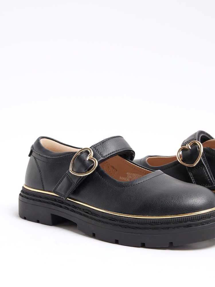 River Island Black Girls Heart Buckle Mary Jane Shoes - Image 4 of 4
