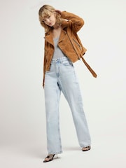 River Island Brown Suede Zip Biker Jacket - Image 2 of 4