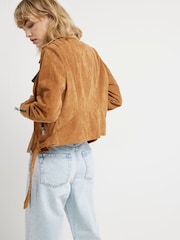 River Island Brown Suede Zip Biker Jacket - Image 3 of 4