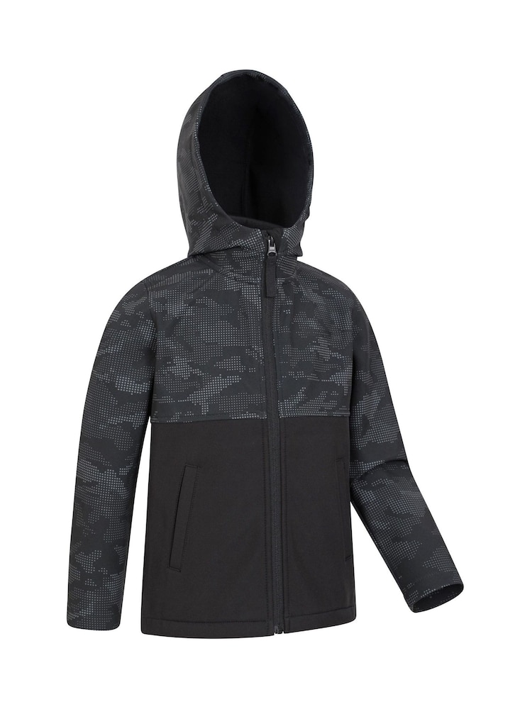 Mountain Warehouse Black Kids Exodus Camo Yoke Water Resistant Softshell - Image 1 of 5