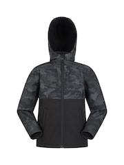 Mountain Warehouse Black Kids Exodus Camo Yoke Water Resistant Softshell - Image 2 of 5