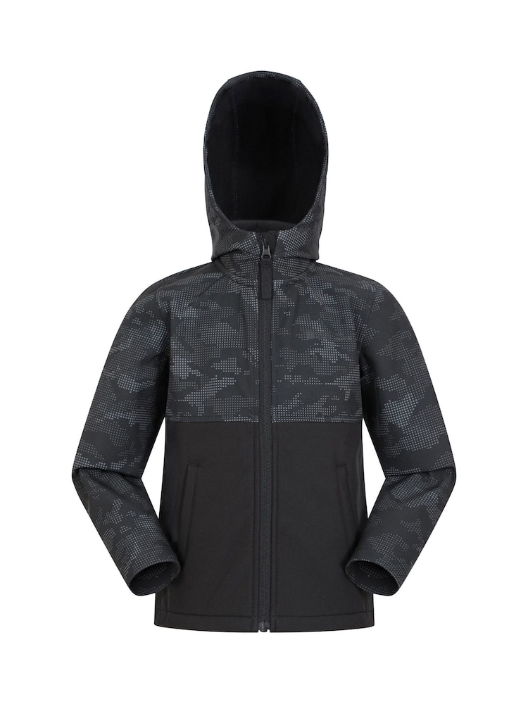 Mountain Warehouse Black Kids Exodus Camo Yoke Water Resistant Softshell - Image 2 of 5
