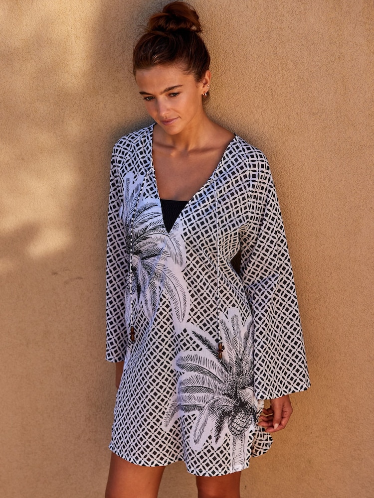 Mono Palm 100% Cotton Kaftan Cover-Up - Image 2 of 8