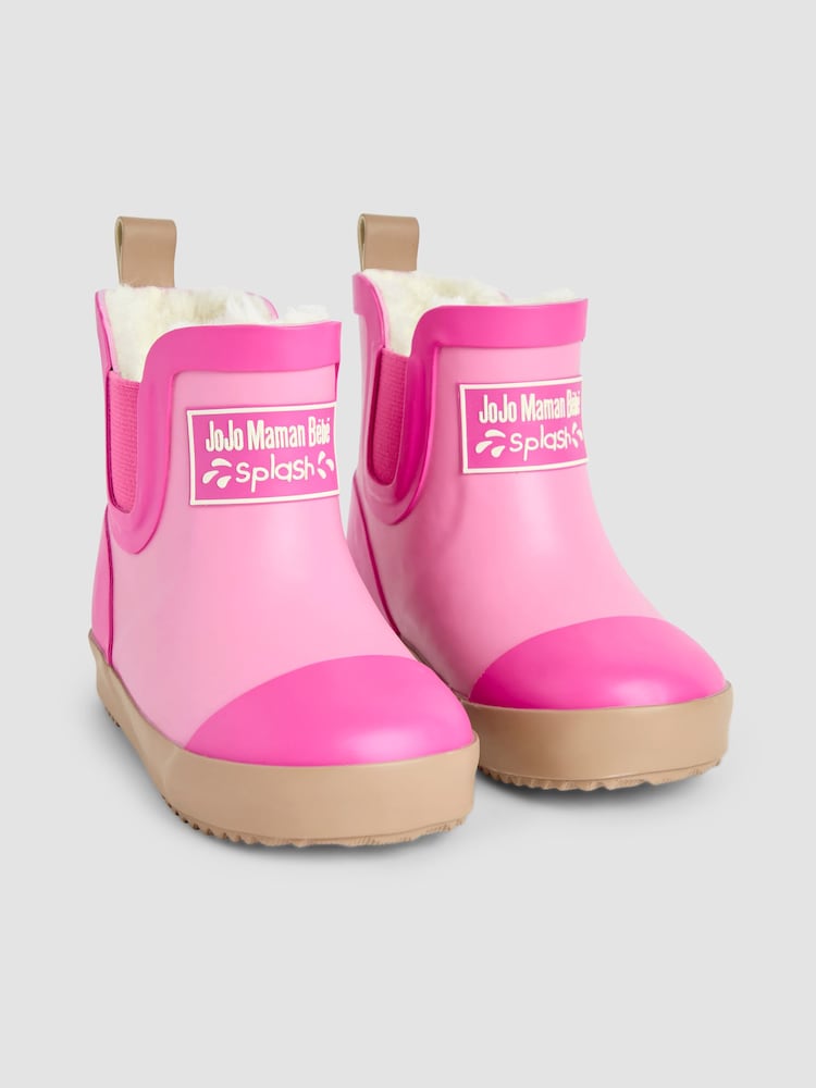 JoJo Maman Bébé Light Pink Cosy Lined Colour Block Wellies - Image 1 of 4