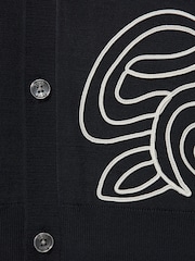 Reiss Navy Romance Jersey Embroidered Cuban Collar Shirt - Image 5 of 5