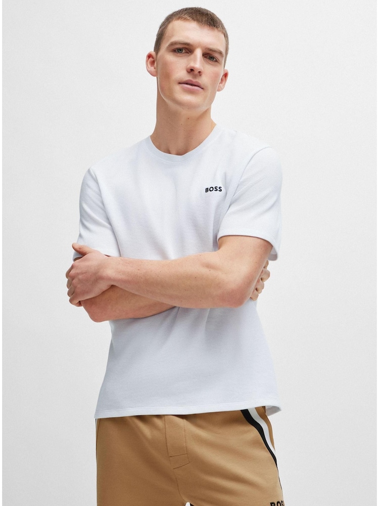 BOSS White Cotton-Blend Pyjama T-Shirt With Embroidered Logo - Image 1 of 5