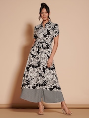 Jolie Moi Black Floral Elsie Viscose Shirt Maxi Dress - Image 1 of 6