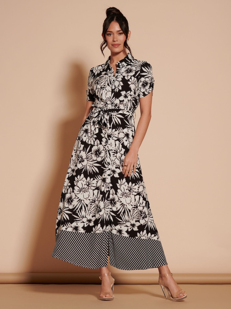Jolie Moi Black Floral Elsie Viscose Shirt Maxi Dress - Image 1 of 6