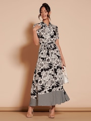 Jolie Moi Black Floral Elsie Viscose Shirt Maxi Dress - Image 3 of 6