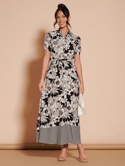Jolie Moi Black Floral Elsie Viscose Shirt Maxi Dress - Image 4 of 6