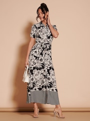 Jolie Moi Black Floral Elsie Viscose Shirt Maxi Dress - Image 5 of 6