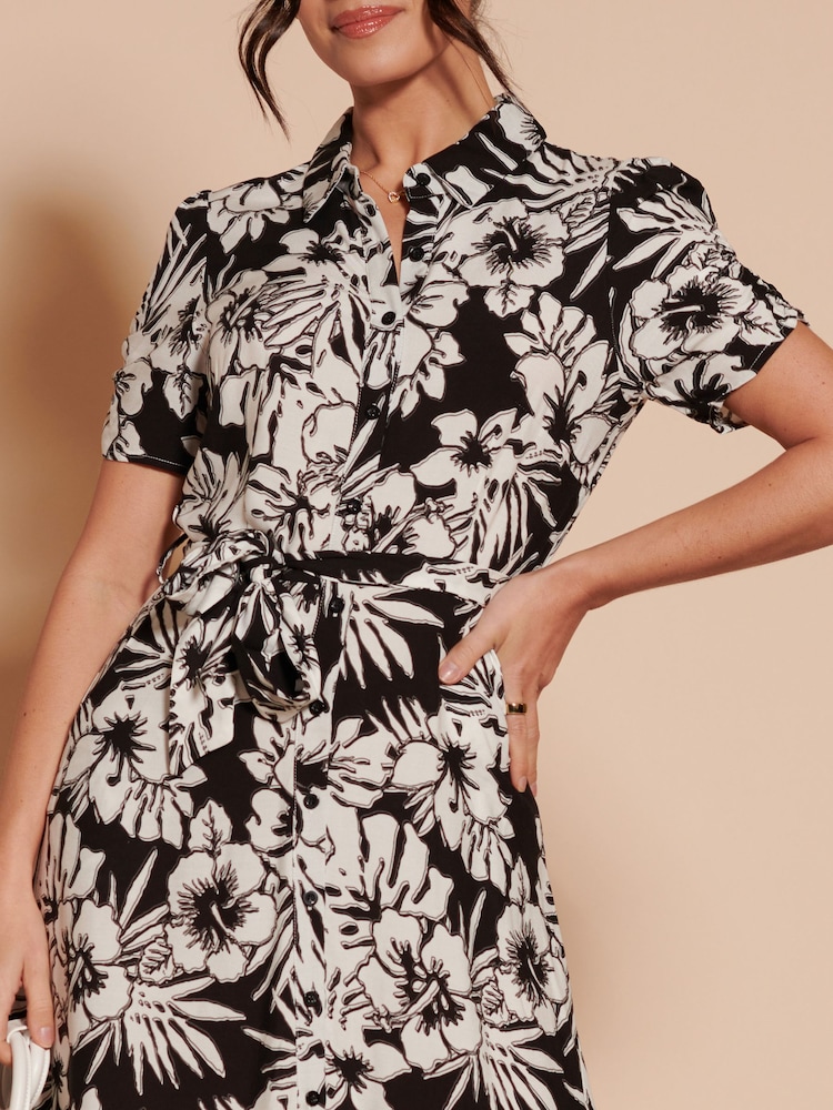 Jolie Moi Black Floral Elsie Viscose Shirt Maxi Dress - Image 6 of 6