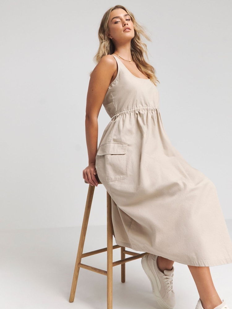 Simply Be Natural 100% Cotton Utility Cargo Patch Pocket Dress - Image 1 of 3