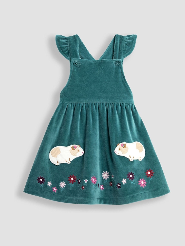 JoJo Maman Bébé Green Guinea Pig Appliqué Velour Pinafore Dress And Top Set - Image 2 of 5