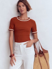 Boden Red Maddie Trim Detail T-Shirt - Image 1 of 6