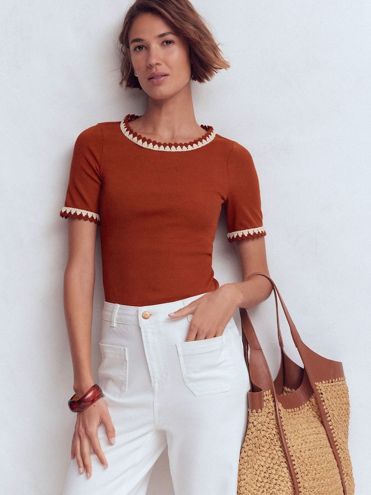 Boden Red Maddie Trim Detail T-Shirt - Image 1 of 6