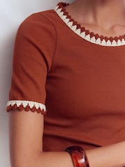 Boden Red Maddie Trim Detail T-Shirt - Image 2 of 6