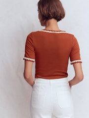 Boden Red Maddie Trim Detail T-Shirt - Image 3 of 6