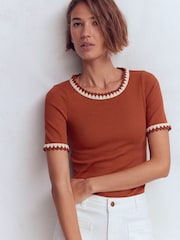 Boden Red Maddie Trim Detail T-Shirt - Image 5 of 6