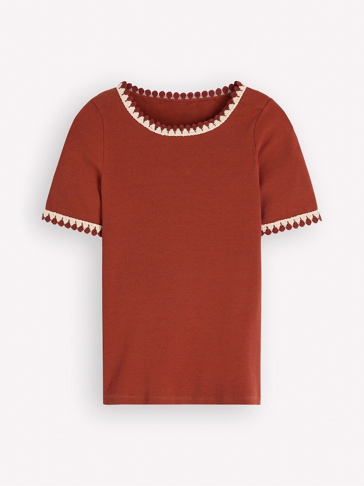 Boden Red Maddie Trim Detail T-Shirt - Image 6 of 6