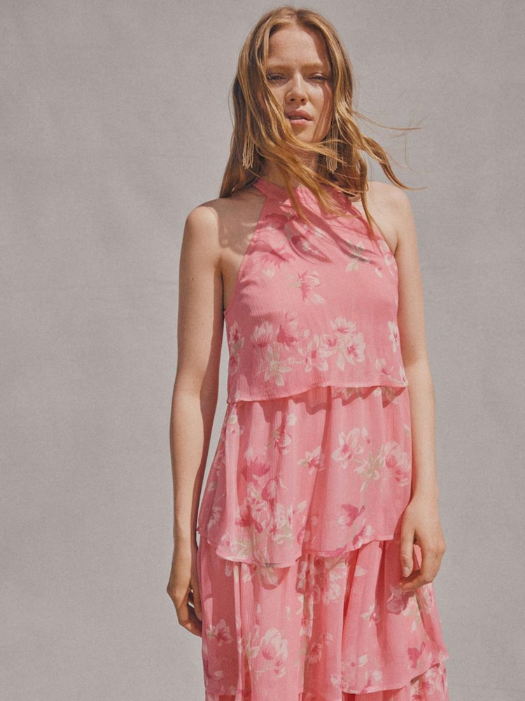 VILA Pink Printed Tierred Maxi Dress - Image 1 of 3